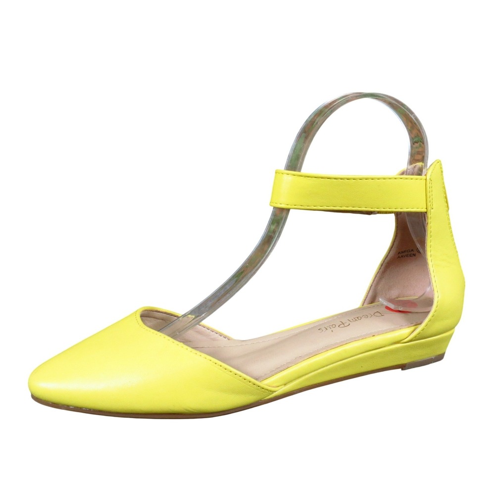 Dream Pairs Amiga AAveen Womens Pointed Toe Flat 6.5 Dressy Ankle Strap‎ Yellow